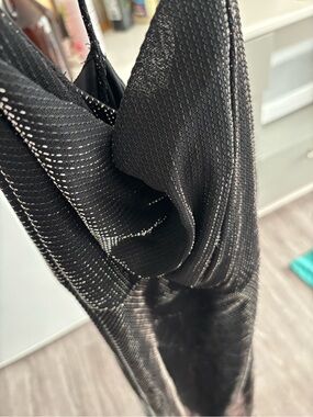 Vintage Y2K metalic mmmSilver translucent Jump Black Spaghetti-Strap Maxi